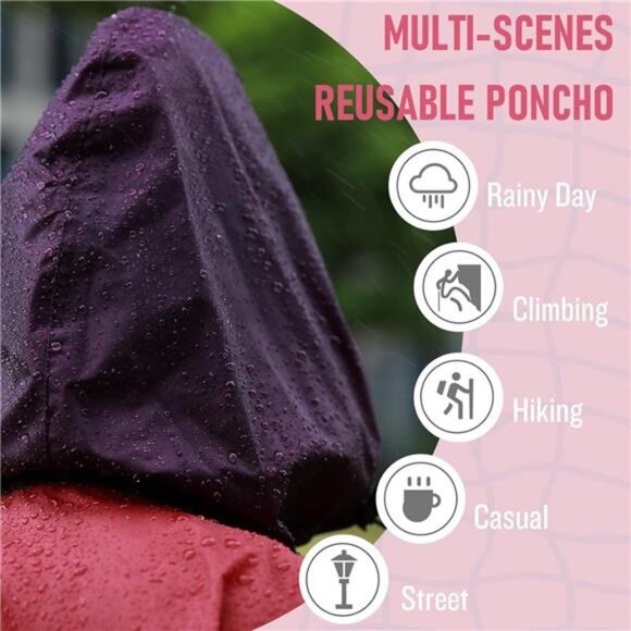 Rain Poncho Jacket Coat Hooded for Adults with Pockets - Picture 5 of 8